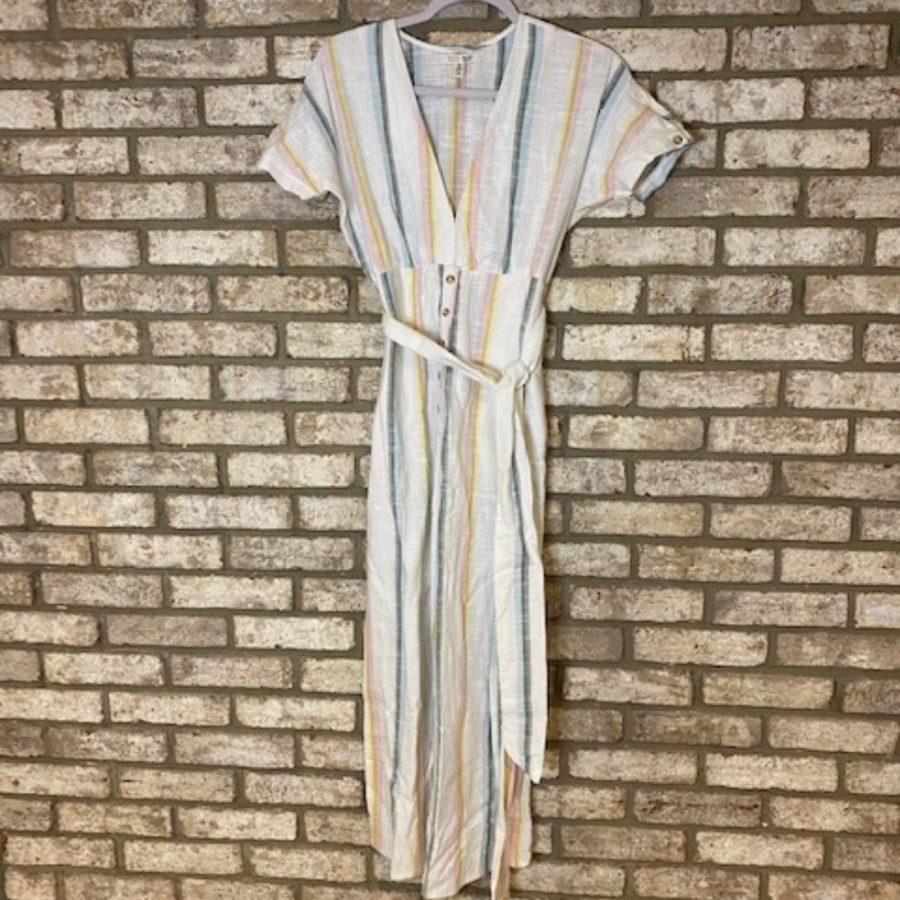 BILLABONG Brand New Salty Blonde Dream Weaver Striped Cotton Jumpsuit Medium